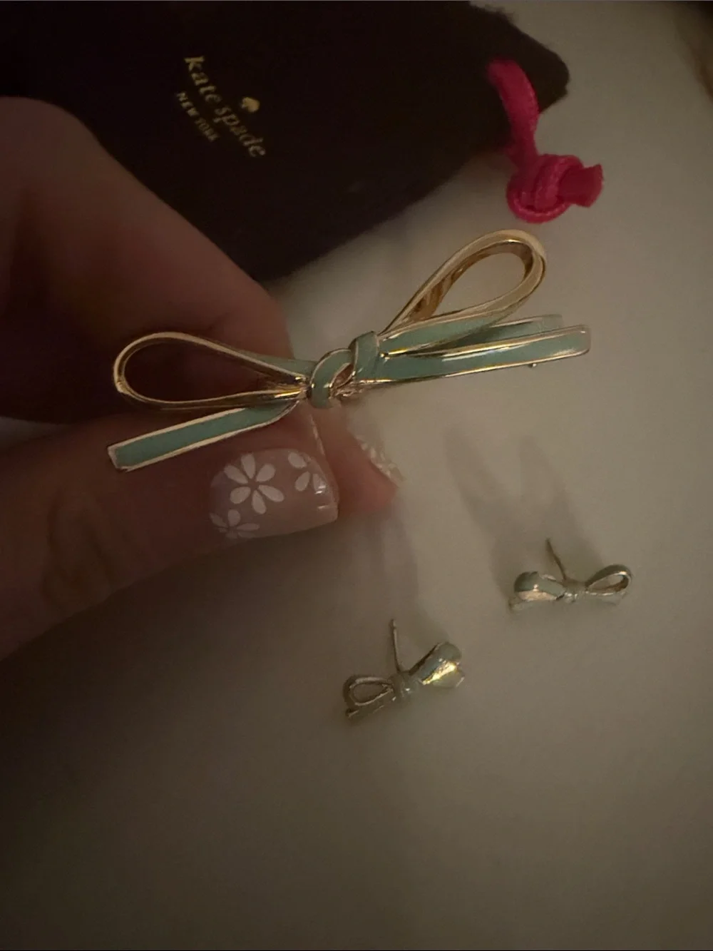 kate spade Gold and Mint Bow Hair Clip with Matching Bow Studs